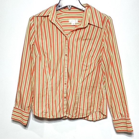 Ann Taylor Loft Blouse Women's 10 Salmon Striped Long Sleeve Button Down Career - Picture 1 of 12